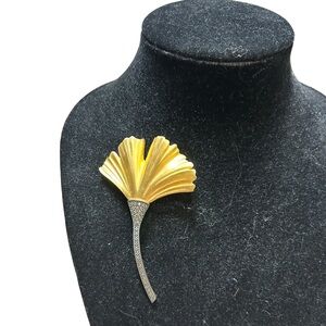 Jonette jewelry vintage brushed gold ginkgo biloba marcasite pave statement JJ